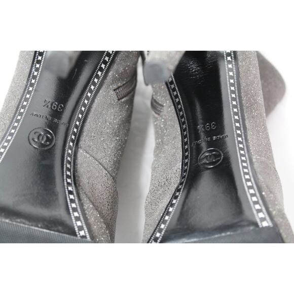 CHANEL GLITTER CAP TOE CC ANKLE BOOTS BOOTIES HEELS 39.5 AUTHENTIC BOX! - Picture 10 of 10